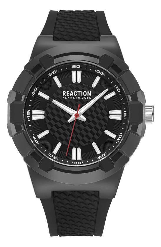Kenneth Cole Reaction Classic Silicone Strap Watch, 46mm In Black