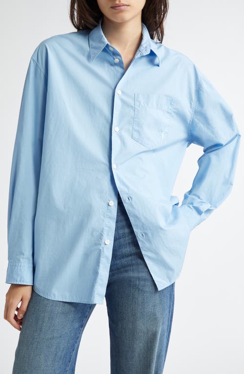 Shop Sporty And Rich Sporty & Rich Embroidered Logo Cotton Button-up Shirt In Sky Blue