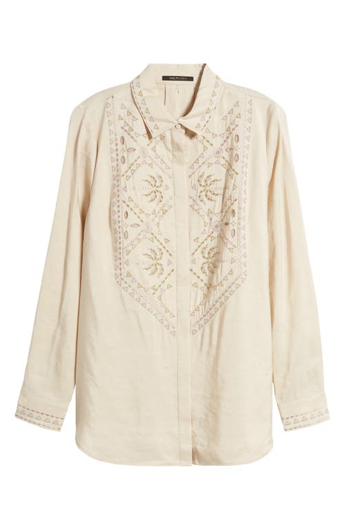 Shop Kobi Halperin Genevieve Eyelet Accent Linen Blend Button-up Shirt In Shell