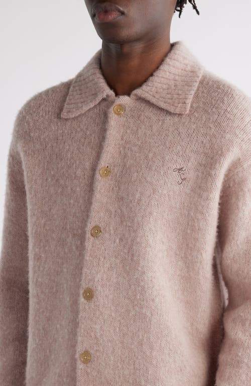 Shop Acne Studios Shetland Wool Polo Cardigan In Pink Melange