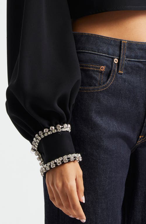 Shop Cinq À Sept Juneve Rhinestone Detail Crop Button-up Shirt In Black