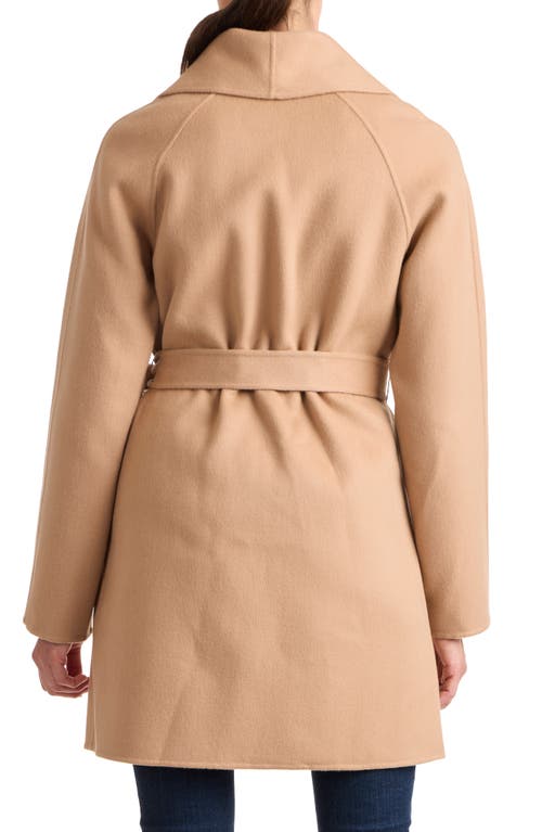 Sofia Cashmere Double Face Wool Blend Wrap Coat In Camel