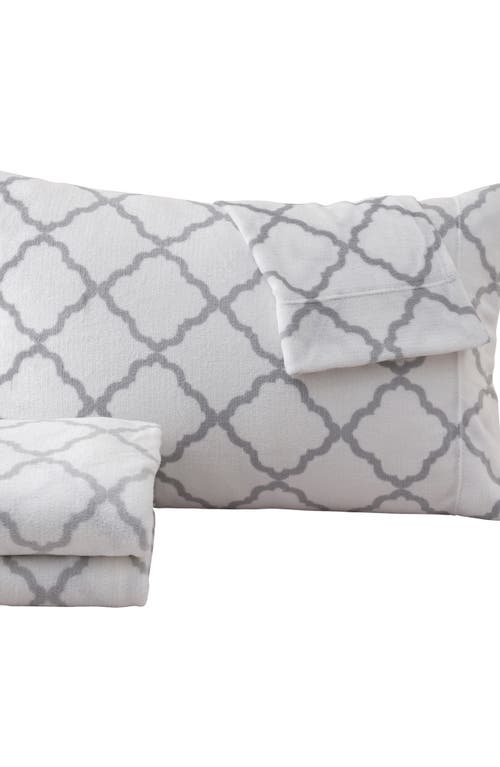 Shop Woven & Weft Printed Plush Velour Sheet Set In Lattice - White/grey