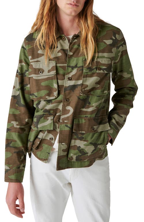 Lucky Brand Camo Slub Twill Button-Up Military Jacket Army at Nordstrom,