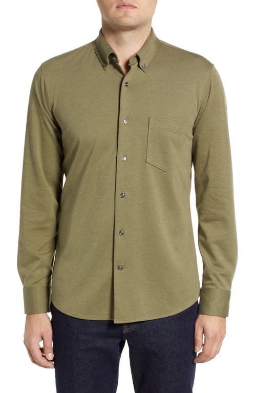 Nordstrom Trim Fit Knit Button-Down Shirt in Olive Night Jacquard