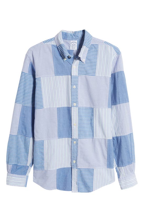 Shop Brooks Brothers Regular Fit Stripe Patchwork Cotton Madras Button-down Shirt In Blue Stripes
