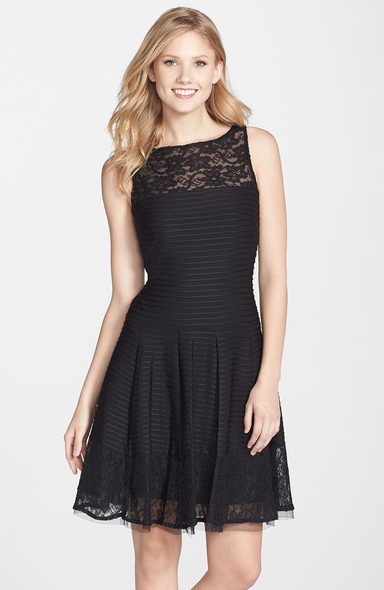 Gabby Skye Lace Trim Pintuck Pleat Fit & Flare Dress | Nordstrom