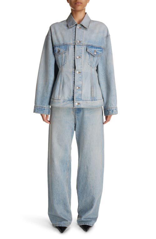 Balenciaga Hourglass Denim Jacket In Light Indigo/madder