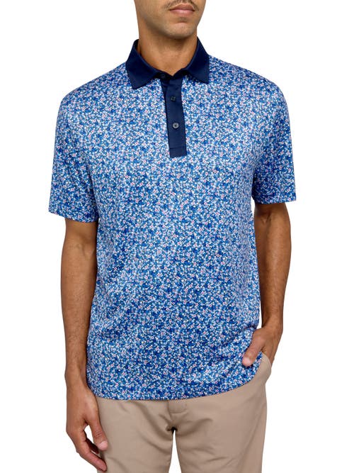 Shop Construct Con.struct Micro Floral Print Performance Golf Polo In White/blue