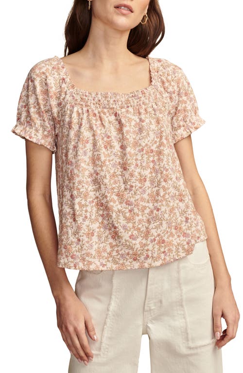 Lucky Brand Smocked Cotton Peasant Top Cream Floral at Nordstrom,