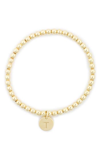 Meshmerise Initial Charm Ball Stretch Bracelet In Yellow-t