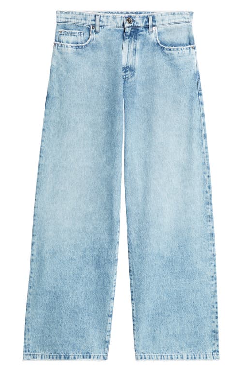 Shop Versace Raw Wide Leg Jeans In Light Blue