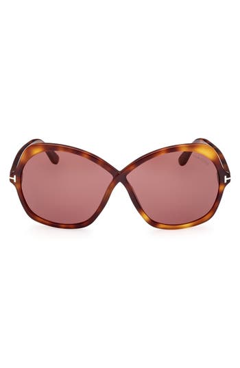 Shop Tom Ford Rosemin 64mm Oversize Butterfly Sunglasses In Dark Havana/violet