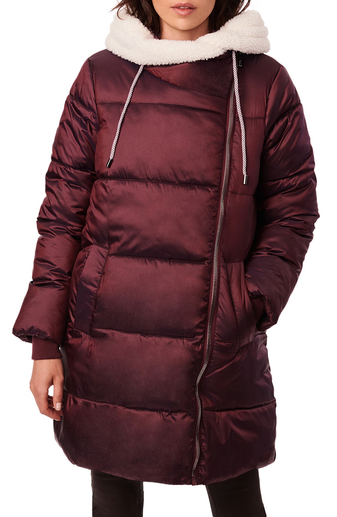 palones burgundy paddington faux fur coat