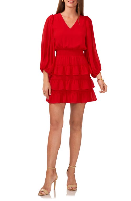 Vince Camuto Balloon Sleeve Tiered Ruffle Dress Ultra Red at Nordstrom,