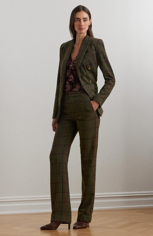 Shop Lauren Ralph Lauren Check Straight Leg Twill Pants In Olive Multi