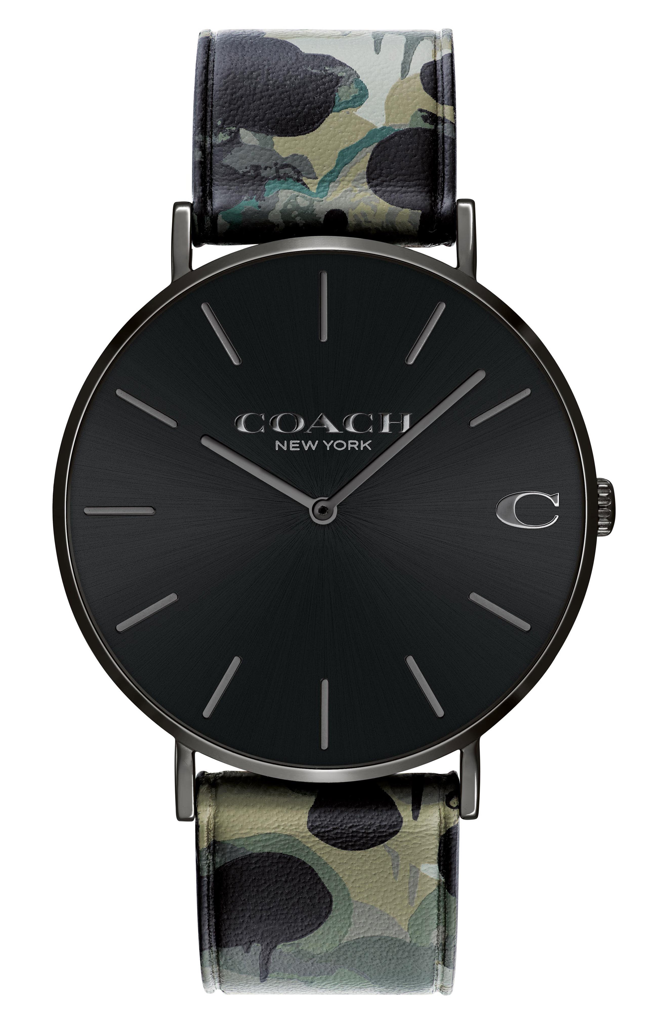 coach black leather strap