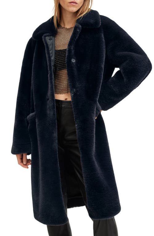 AllSaints Sora Faux Fur Coat in Navy Blue 