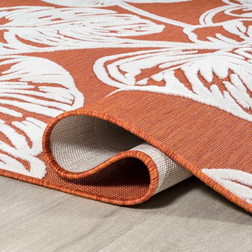 JONATHAN Y JONATHAN Y TOBAGO HIGH-LOW TWO-TONE MONSTERA LEAF INDOOR/OUTDOOR AREA RUG