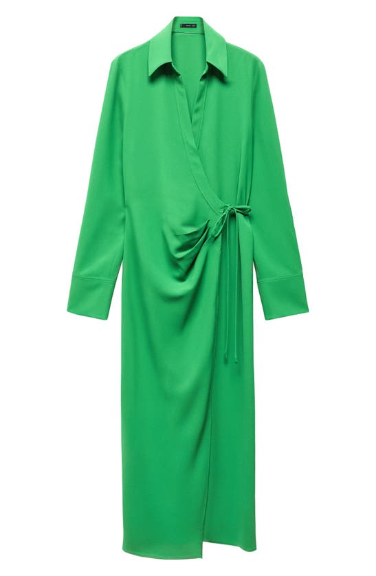 Shop Mango Collared Midi Wrap Dress In Green