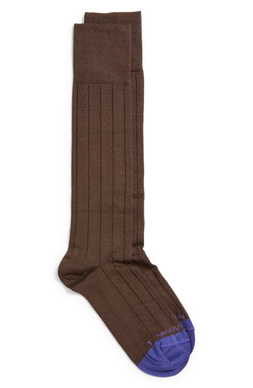 Pima Cotton Blend Rib Dress Socks in Brown