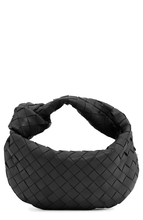 Shop Bottega Veneta Mini Jodie Leather Hobo In Black-silver