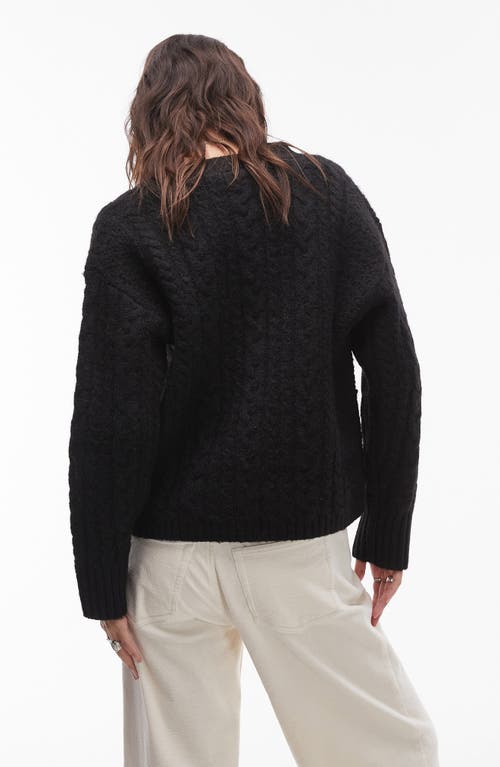 Shop Topshop Relaxed Cable Stitch Cardigan In Black