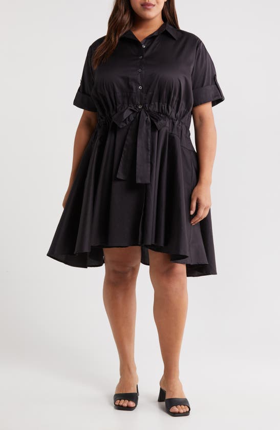 Shop Harshman Meadow Drawstring Waist Shirtdress In Black