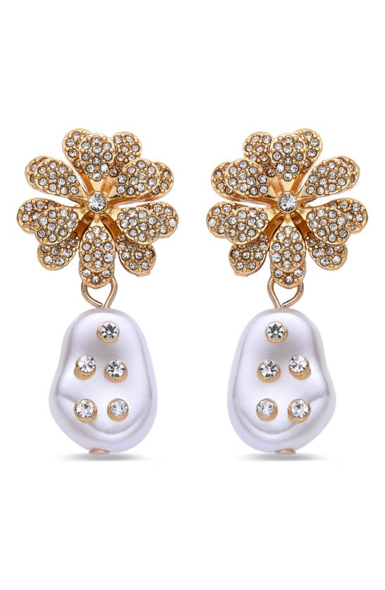 Eye Candy Los Angeles Oceane Cz & Imitation Pearl Drop Earrings In Gold