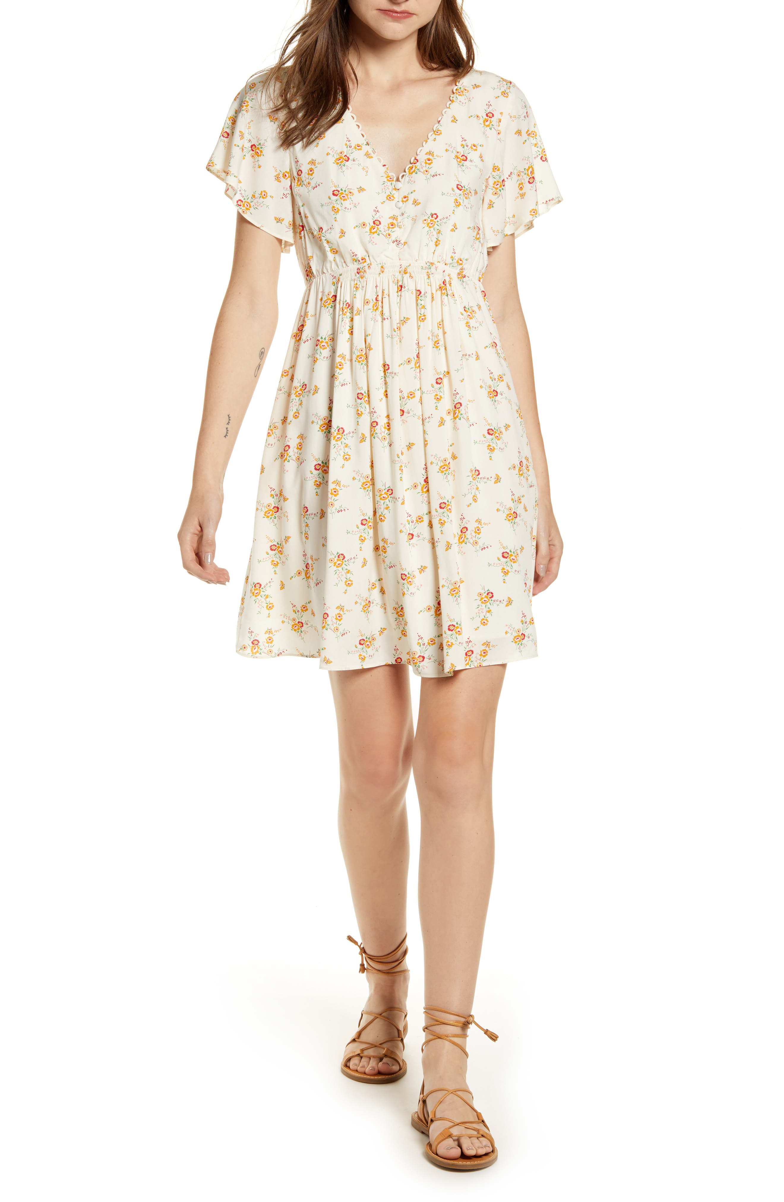 Madewell Floral Loop Trim Minidress, Ivory