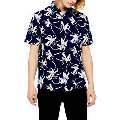 Topman Skinny Fit Floral Shirt, Blue