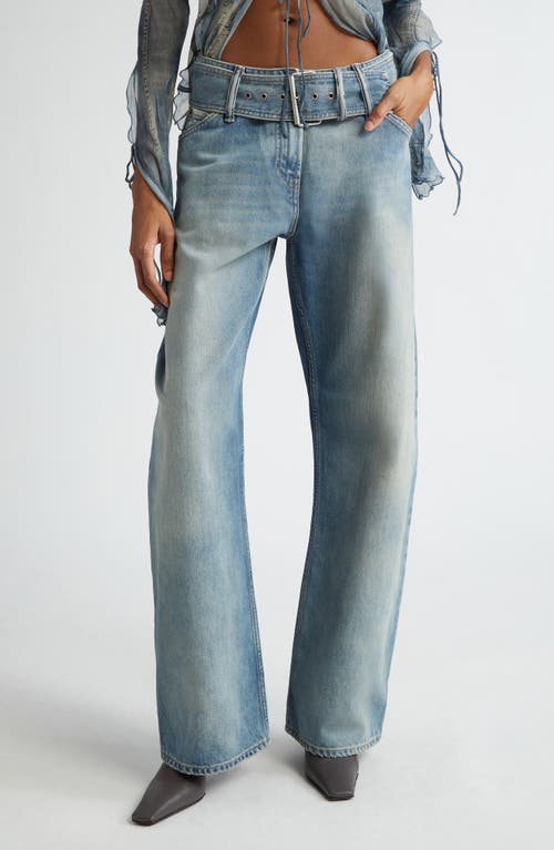 Acne Studios Belted Low Waist Wide Leg Jeans in Mid Blue at Nordstrom, Size 4 Us