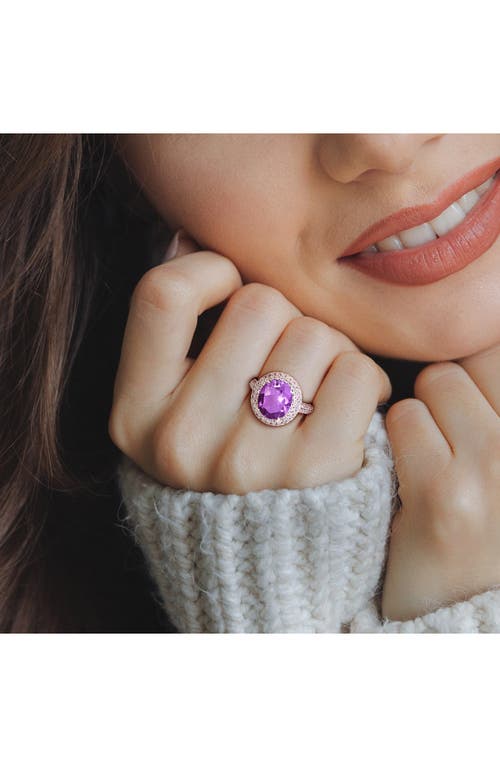 Shop Delmar Oval Cut Semiprecious Stone & Cz Halo Cocktail Ring In Purple