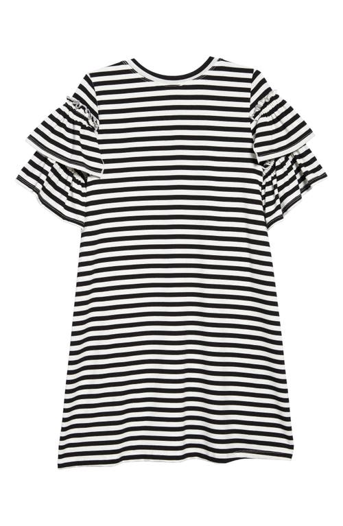 Shop Truly Me Stripe Ruffle Sleeve Dress In Black/white