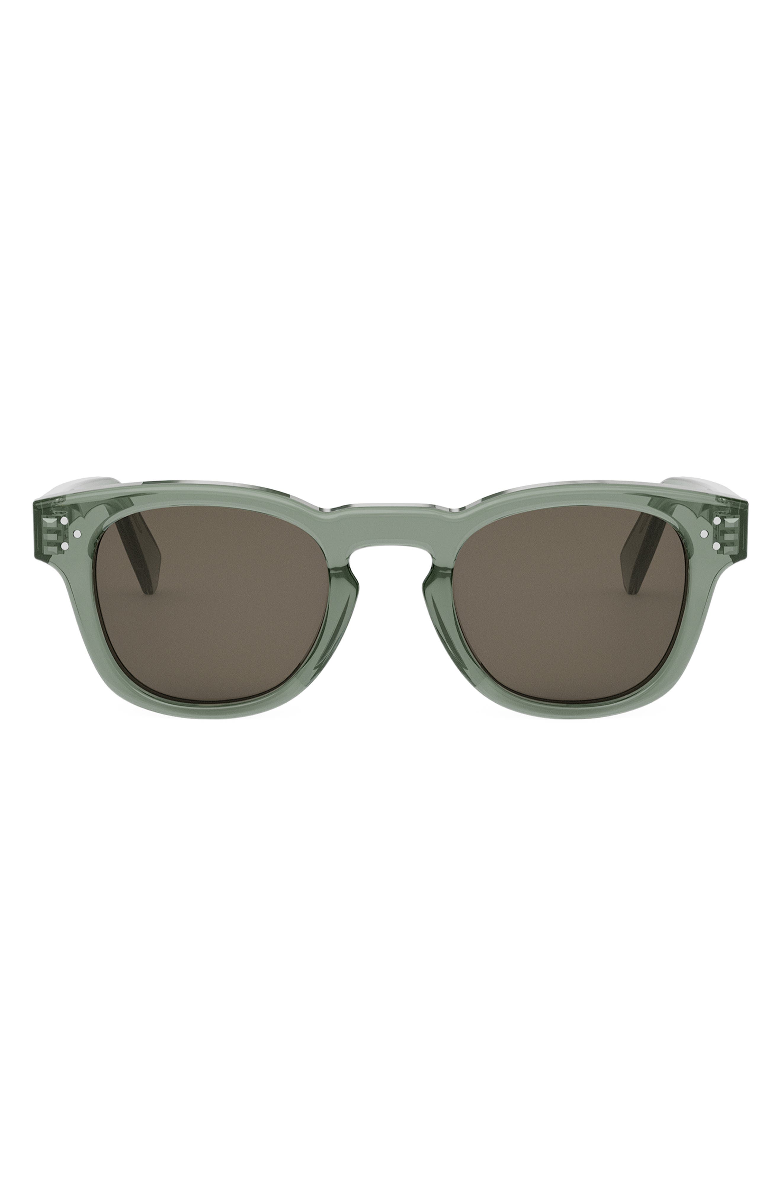 CELINE Bold 3 Dots 49mm Square Sunglasses in Shiny Dark Green /Brown 