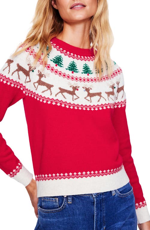 Shop Boden Edie Holiday Fair Isle Crewneck Sweater In Red Reindeers