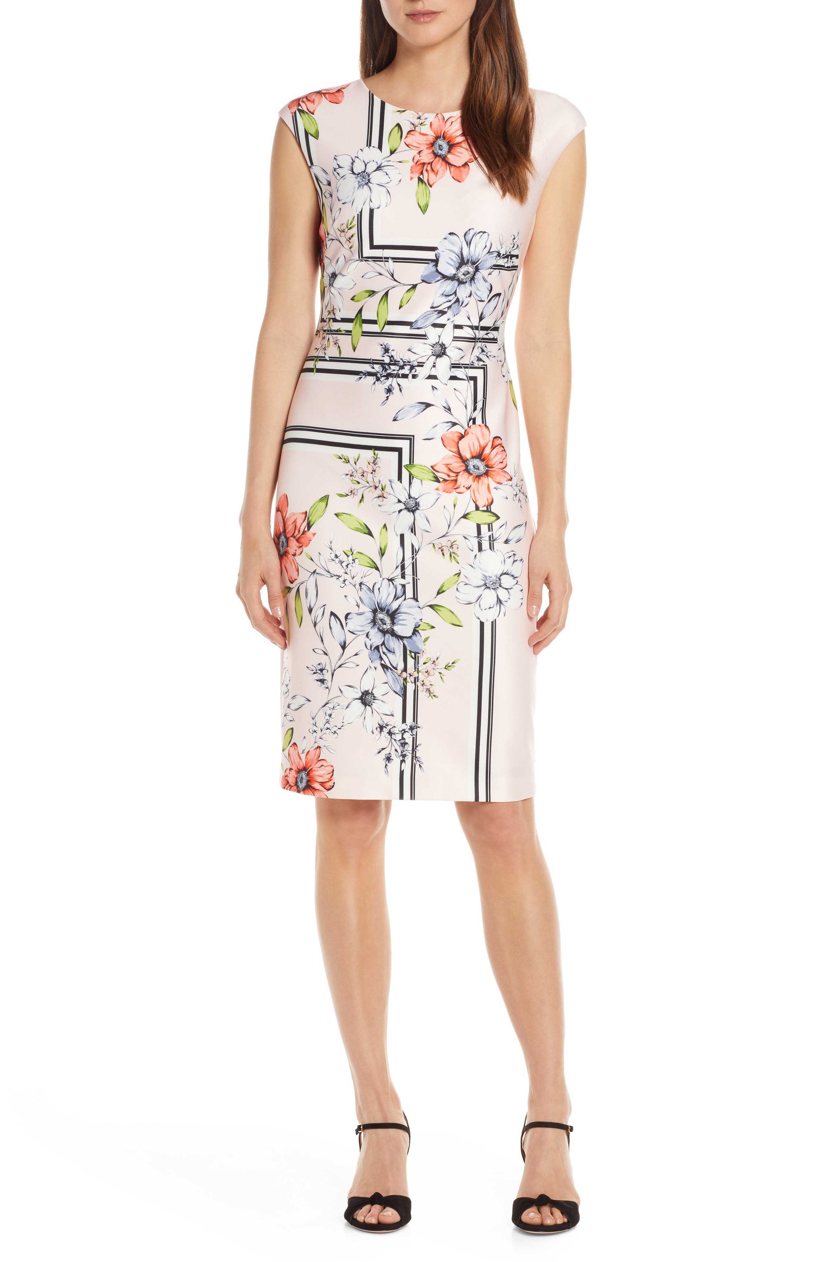 Vince Camuto Patterned Scuba Sheath Dress, Pink