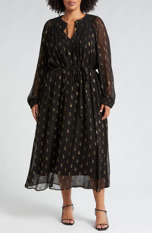 CIEBON CIEBON ELENA METALLIC LONG SLEEVE MAXI DRESS