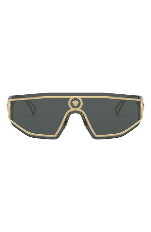 Shop Versace Shield Sunglasses In Gold/grey