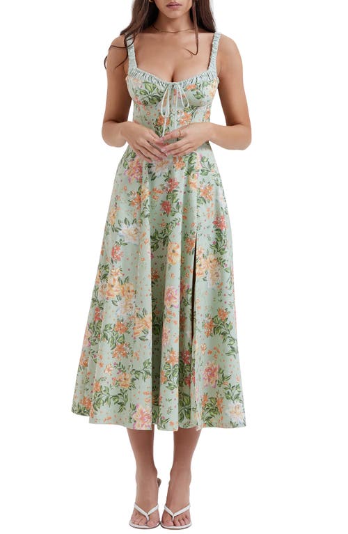 HOUSE OF CB Corset Fit & Flare Dress in Light Jade Floral