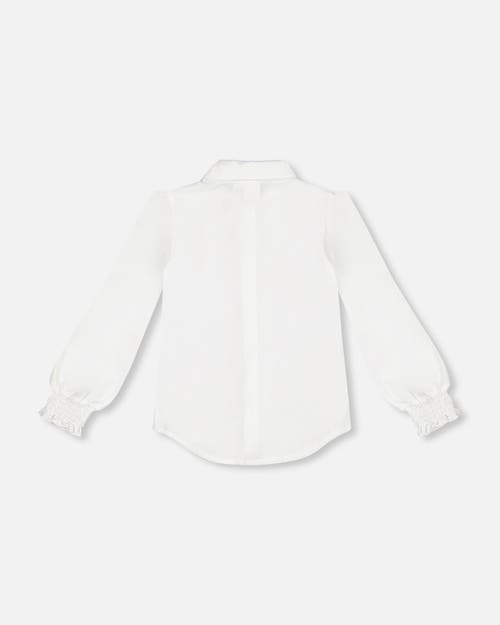 Shop Deux Par Deux Little Girl's Long Sleeve Button Front Shirt Off White