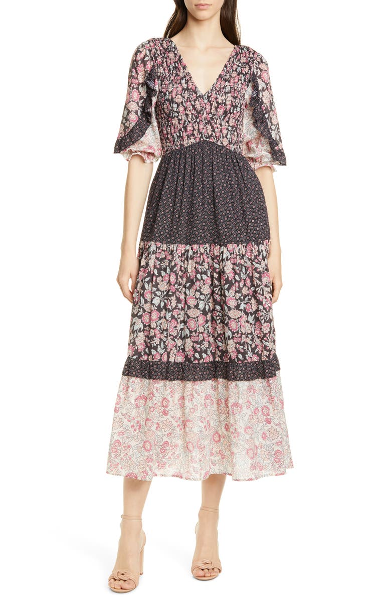 La Vie Rebecca Taylor Floral Pattern Mix Cotton Dress | Nordstrom