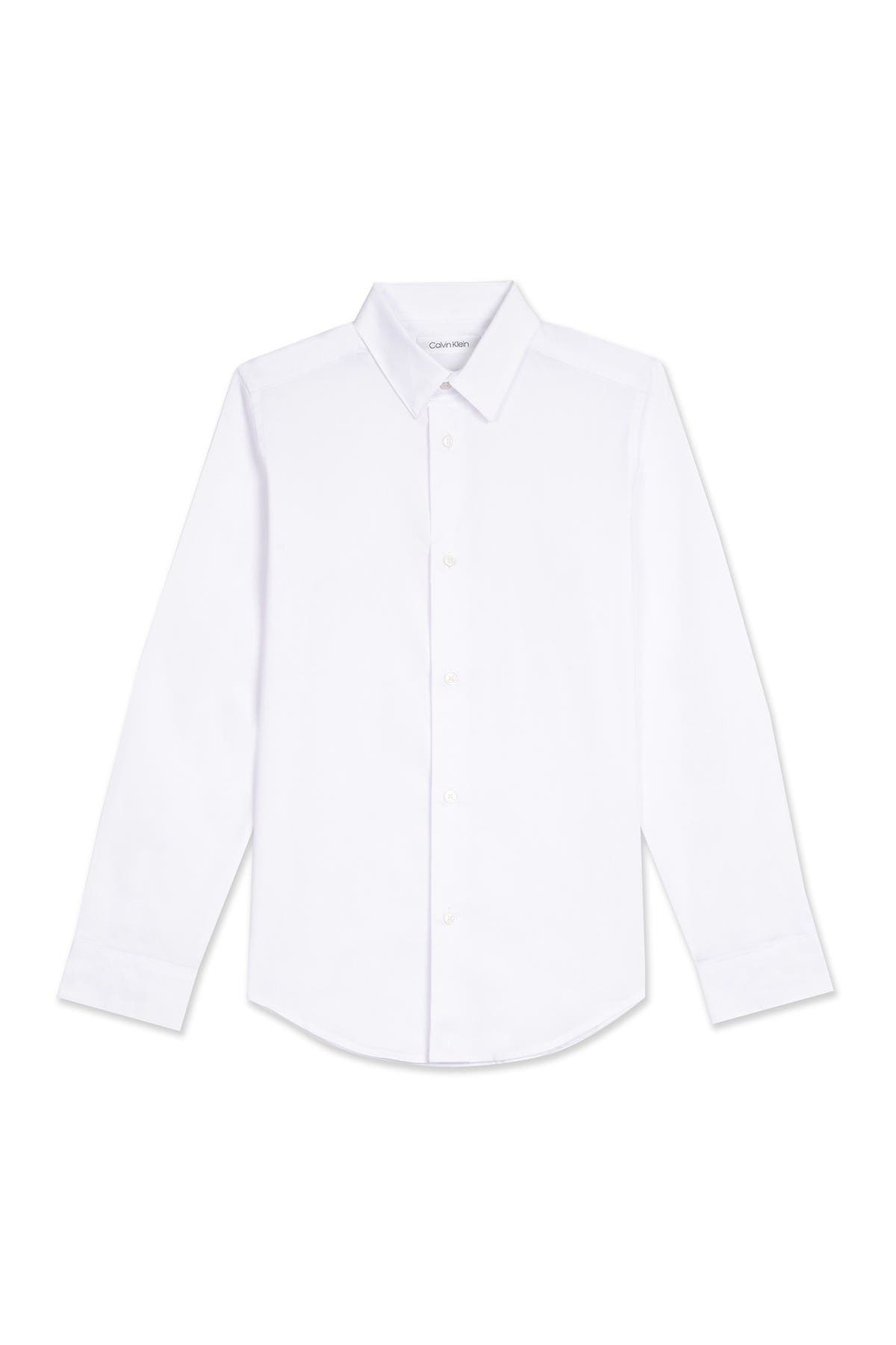 Calvin Klein Kids' Solid Long Sleeve Slim Fit Shirt In White