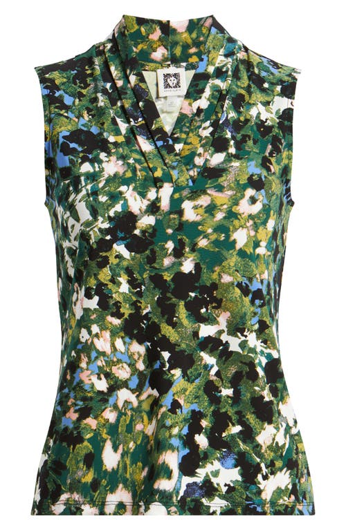 Shop Anne Klein Abstract Floral Triple Pleat Sleeveless Top In Pine Forest Multi