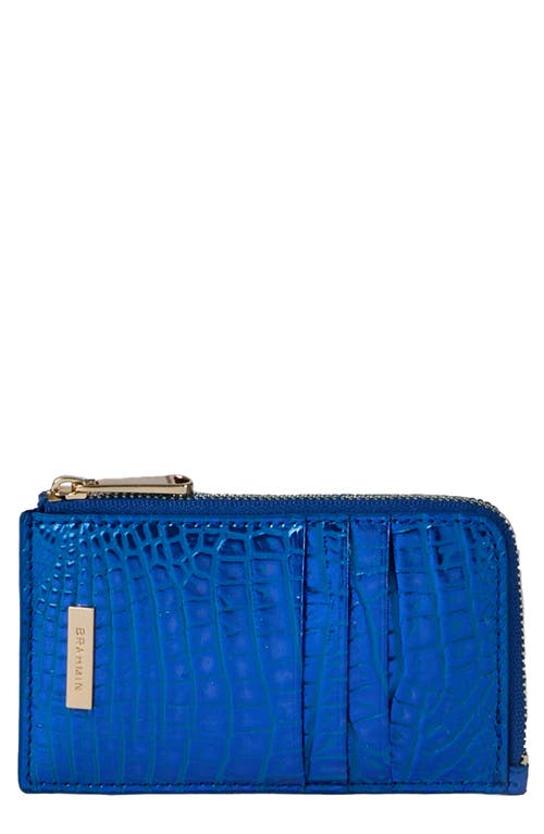Lennon Croc Embossed Leather Card Case in Cobalt Potion