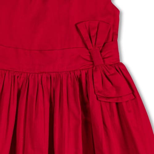 Hope & Henry Girls' Organic Cap Sleeve Party Dress With Bow Sash, Kids In Red Sateen