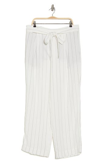 Vince Belted Stripe Wide Leg Pants In Off White