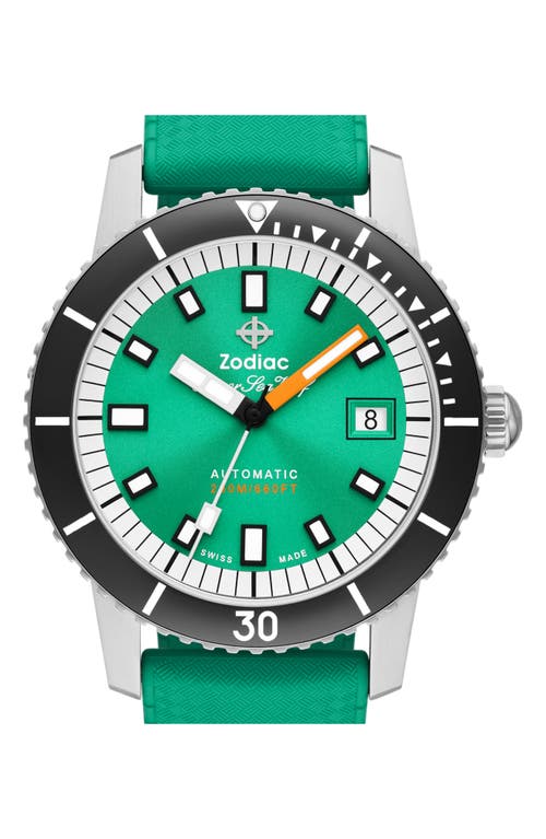 Shop Zodiac Super Sea Wolf Rubber Strap Watch, 40mm In Green