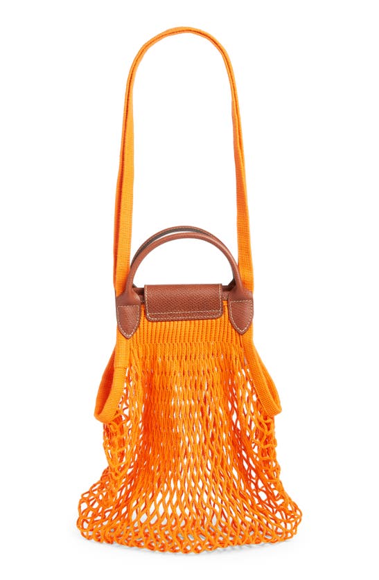 Shop Longchamp Le Pliage Filet Knit Shoulder Bag In Bright Orange