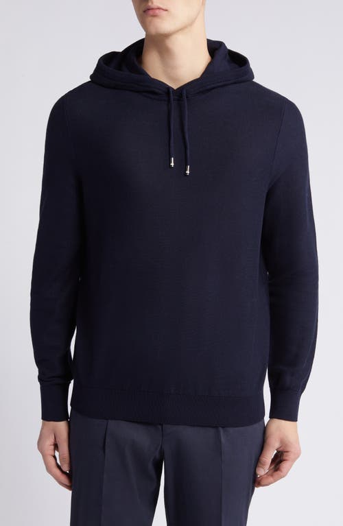 Shop Hugo Boss Boss Trapani Mesh Sweater Hoodie In Dark Blue